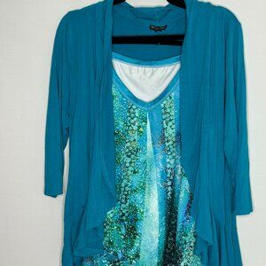 Tank Top with Cardigan Outfit 2X Blue/Teal